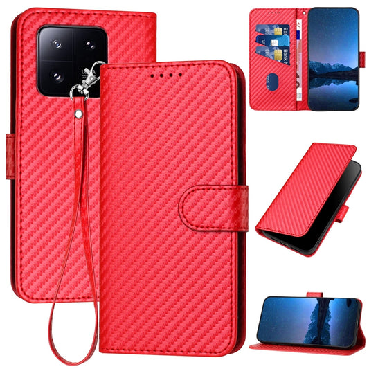Xiaomi 13 Pro Carbon Fiber Buckle Leather Phone Case with Lanyard, PU Leather TPU Wallet Cover with Card Slot, Cash Compartment, Stand Function & Scratch Protection