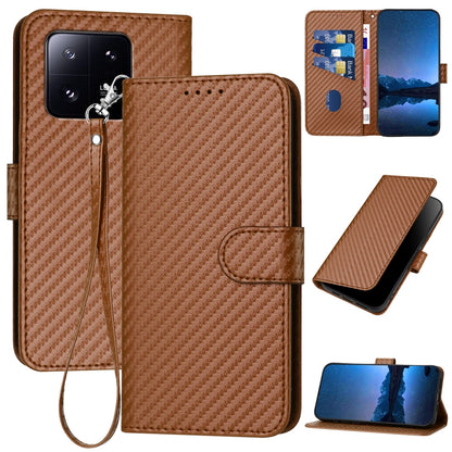 Xiaomi 13 Pro Carbon Fiber Buckle Leather Phone Case with Lanyard, PU Leather TPU Wallet Cover with Card Slot, Cash Compartment, Stand Function & Scratch Protection