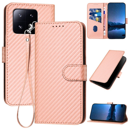 Xiaomi 13 Pro Carbon Fiber Buckle Leather Phone Case with Lanyard, PU Leather TPU Wallet Cover with Card Slot, Cash Compartment, Stand Function & Scratch Protection