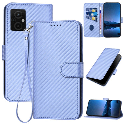 Xiaomi Poco M4 5G Carbon Fiber Buckle Leather Phone Case with Lanyard, PU Leather TPU Wallet Cover with Card Slot, Cash Compartment, Stand Function & Scratch Protection