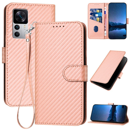 Xiaomi Redmi K50 Ultra Carbon Fiber Buckle Leather Phone Case with Lanyard, PU Leather TPU Wallet Cover with Card Slot, Cash Compartment, Stand Function & Scratch Protection