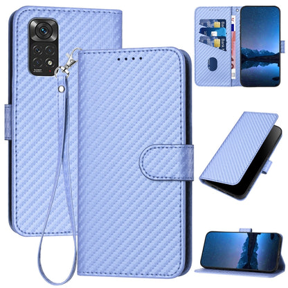 Xiaomi Redmi Note 11 4G Carbon Fiber Buckle Leather Phone Case with Lanyard, PU Leather TPU Wallet Cover with Card Slot, Cash Compartment, Stand Function & Scratch Protection