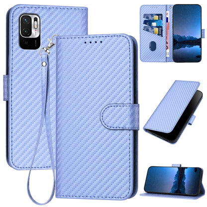 Xiaomi Poco M3 Pro 5G Carbon Fiber Buckle Leather Phone Case with Lanyard, PU Leather TPU Wallet Cover with Card Slot, Cash Compartment, Stand Function & Scratch Protection