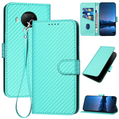 Xiaomi 10T Lite 5G Carbon Fiber Buckle Leather Phone Case with Lanyard, PU Leather TPU Wallet Cover with Card Slot, Cash Compartment, Stand Function & Scratch Protection