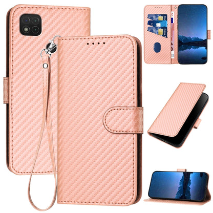 Xiaomi Redmi 9C Carbon Fiber Buckle Leather Phone Case with Lanyard, PU Leather TPU Wallet Cover with Card Slot, Cash Compartment, Stand Function & Scratch Protection