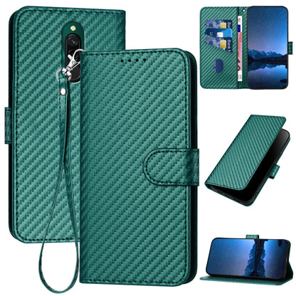 Xiaomi Redmi 8 Carbon Fiber Buckle Leather Phone Case with Lanyard, PU Leather TPU Wallet Cover with Card Slot, Cash Compartment, Stand Function & Scratch Protection
