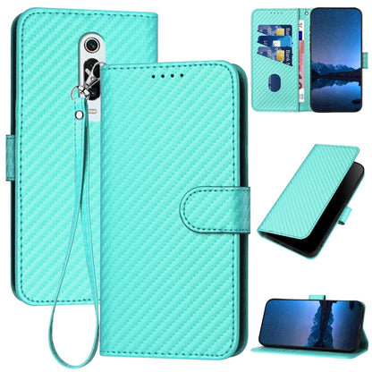 Xiaomi Redmi K20 Carbon Fiber Buckle Leather Phone Case with Lanyard, PU Leather TPU Wallet Cover with Card Slot, Cash Compartment, Stand Function & Scratch Protection