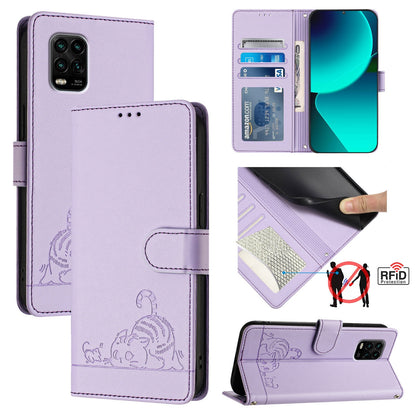 Xiaomi Mi 10 Lite Cat & Rat Embossed RFID Leather Case, Lanyard, Wallet, Card Slots, Kickstand, Anti-Fall, Scratch-Resistant