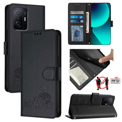 Xiaomi Mi 10T Cat & Rat Embossed RFID Leather Case, Lanyard, Wallet, Card Slots, Kickstand, Anti-Fall, Scratch-Resistant