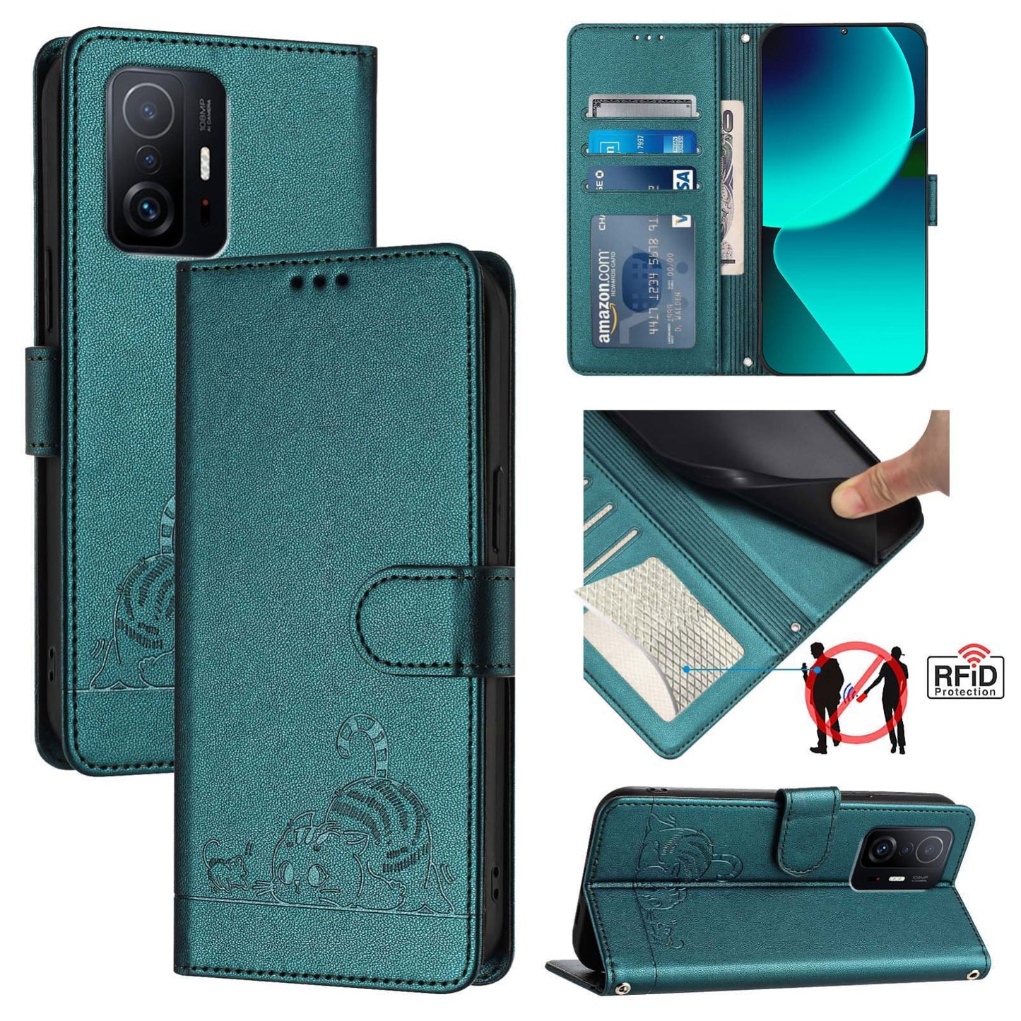 Xiaomi Redmi K30s Cat & Rat Embossed RFID Leather Case, Lanyard, Wallet, Card Slots, Kickstand, Anti-Fall, Scratch-Resistant