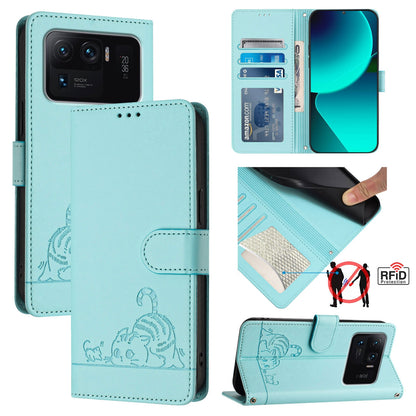 Xiaomi Mi 11 Ultra Cat & Rat Embossed RFID Leather Case, Lanyard, Wallet, Card Slots, Kickstand, Anti-Fall, Scratch-Resistant