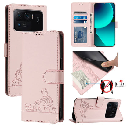 Xiaomi Mi 11 Ultra Cat & Rat Embossed RFID Leather Case, Lanyard, Wallet, Card Slots, Kickstand, Anti-Fall, Scratch-Resistant
