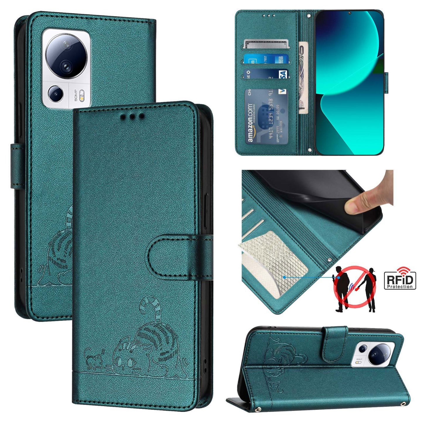 Xiaomi CIVI 2 Cat & Rat Embossed RFID Leather Case, Lanyard, Wallet, Card Slots, Kickstand, Anti-Fall, Scratch-Resistant
