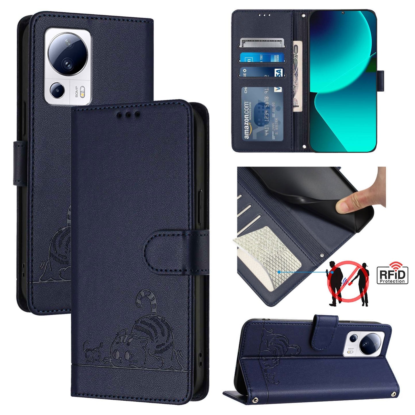 Xiaomi CIVI 2 Cat & Rat Embossed RFID Leather Case, Lanyard, Wallet, Card Slots, Kickstand, Anti-Fall, Scratch-Resistant