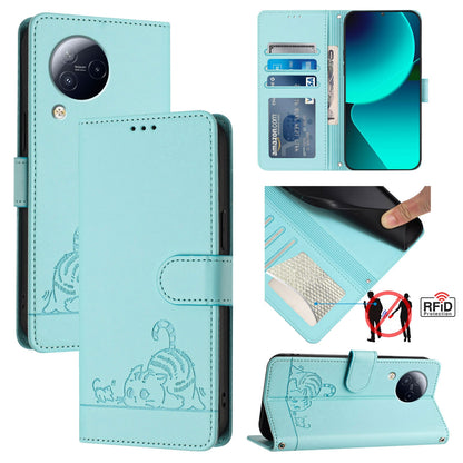 Xiaomi CIVI 3 5G Cat & Rat Embossed RFID Leather Case, Lanyard, Wallet, Card Slots, Kickstand, Anti-Fall, Scratch-Resistant
