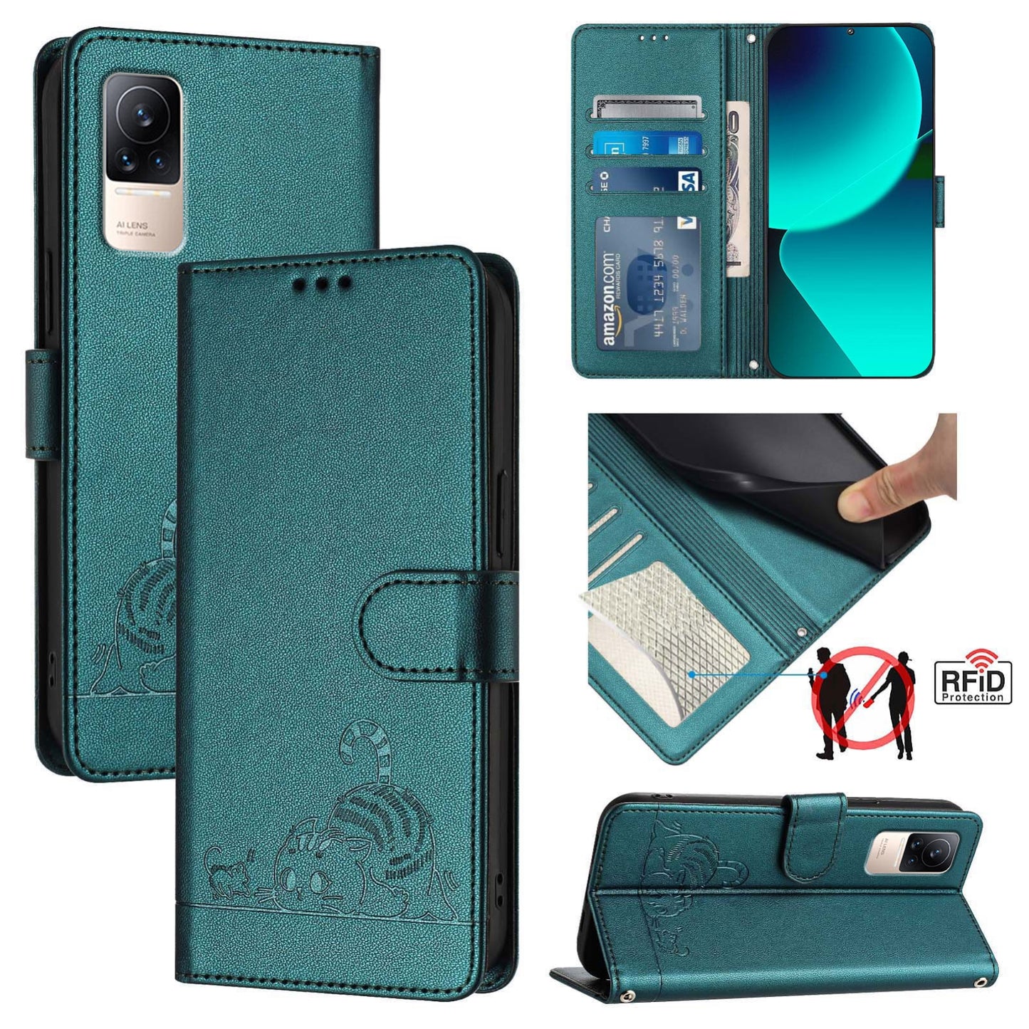 Xiaomi CIVI 1S Cat & Rat Embossed RFID Leather Case, Lanyard, Wallet, Card Slots, Kickstand, Anti-Fall, Scratch-Resistant