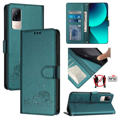 Xiaomi CIVI 1S Cat & Rat Embossed RFID Leather Case, Lanyard, Wallet, Card Slots, Kickstand, Anti-Fall, Scratch-Resistant