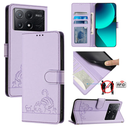 Xiaomi Redmi K70e Cat & Rat Embossed RFID Leather Case, Lanyard, Wallet, Card Slots, Kickstand, Anti-Fall, Scratch-Resistant