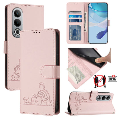 OnePlus Nord CE4 5G Cat & Rat Embossed RFID Leather Case, Lanyard, Wallet, Card Slots, Kickstand, Anti-Fall, Scratch-Resistant