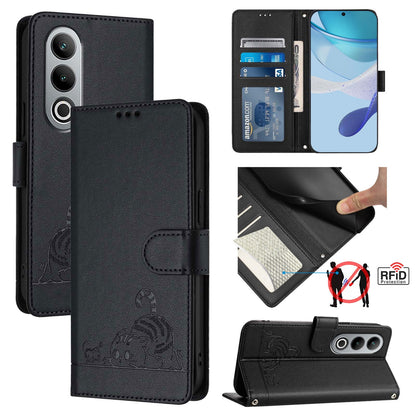 OnePlus Nord CE4 5G Cat & Rat Embossed RFID Leather Case, Lanyard, Wallet, Card Slots, Kickstand, Anti-Fall, Scratch-Resistant