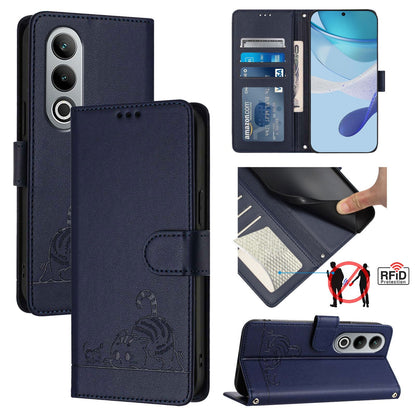 OnePlus Nord CE4 5G Cat & Rat Embossed RFID Leather Case, Lanyard, Wallet, Card Slots, Kickstand, Anti-Fall, Scratch-Resistant