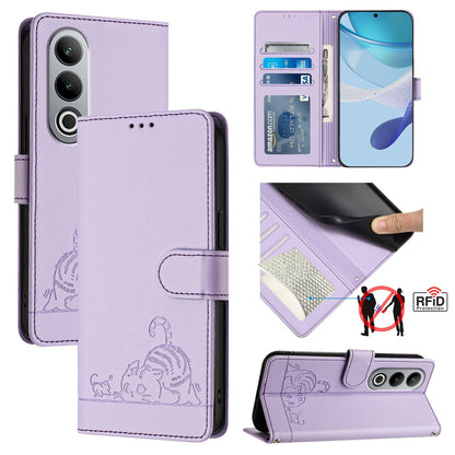 OnePlus Nord CE4 5G Cat & Rat Embossed RFID Leather Case, Lanyard, Wallet, Card Slots, Kickstand, Anti-Fall, Scratch-Resistant