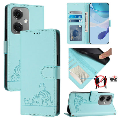OnePlus Nord CE3 5G Cat & Rat Embossed RFID Leather Case, Lanyard, Wallet, Card Slots, Kickstand, Anti-Fall, Scratch-Resistant