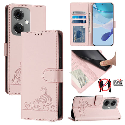 OnePlus Nord CE3 5G Cat & Rat Embossed RFID Leather Case, Lanyard, Wallet, Card Slots, Kickstand, Anti-Fall, Scratch-Resistant