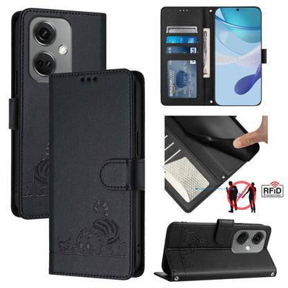 OnePlus Nord CE3 5G Cat & Rat Embossed RFID Leather Case, Lanyard, Wallet, Card Slots, Kickstand, Anti-Fall, Scratch-Resistant