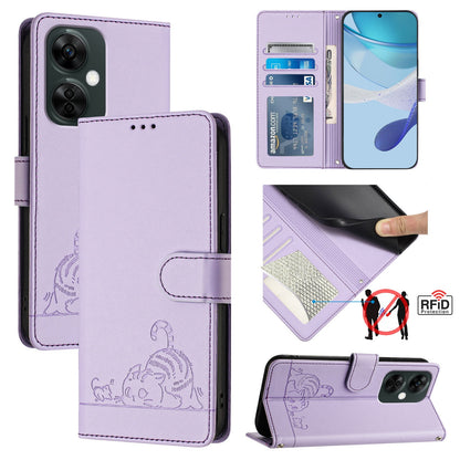 OnePlus Nord N30 Cat & Rat Embossed RFID Leather Case, Lanyard, Wallet, Card Slots, Kickstand, Anti-Fall, Scratch-Resistant