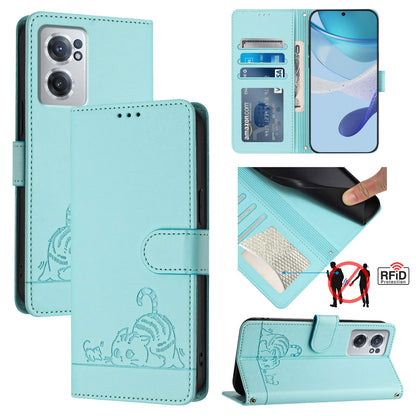 OnePlus Nord CE 2 5G Cat & Rat Embossed RFID Leather Case, Lanyard, Wallet, Card Slots, Kickstand, Anti-Fall, Scratch-Resistant