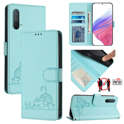 OnePlus Nord CE 5G Cat & Rat Embossed RFID Leather Case, Lanyard, Wallet, Card Slots, Kickstand, Anti-Fall, Scratch-Resistant
