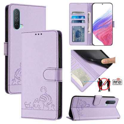 OnePlus Nord CE 5G Cat & Rat Embossed RFID Leather Case, Lanyard, Wallet, Card Slots, Kickstand, Anti-Fall, Scratch-Resistant