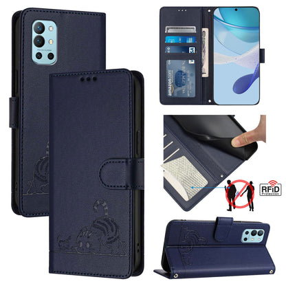 OnePlus 9R Cat & Rat Embossed RFID Leather Case, Lanyard, Wallet, Card Slots, Kickstand, Anti-Fall, Scratch-Resistant