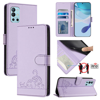 OnePlus 9R Cat & Rat Embossed RFID Leather Case, Lanyard, Wallet, Card Slots, Kickstand, Anti-Fall, Scratch-Resistant