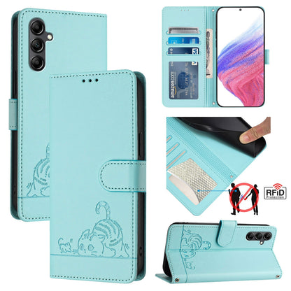Samsung Galaxy A15 4G Cat & Rat Embossed RFID Leather Case, Lanyard, Wallet, Card Slots, Kickstand, Anti-Fall, Scratch-Resistant