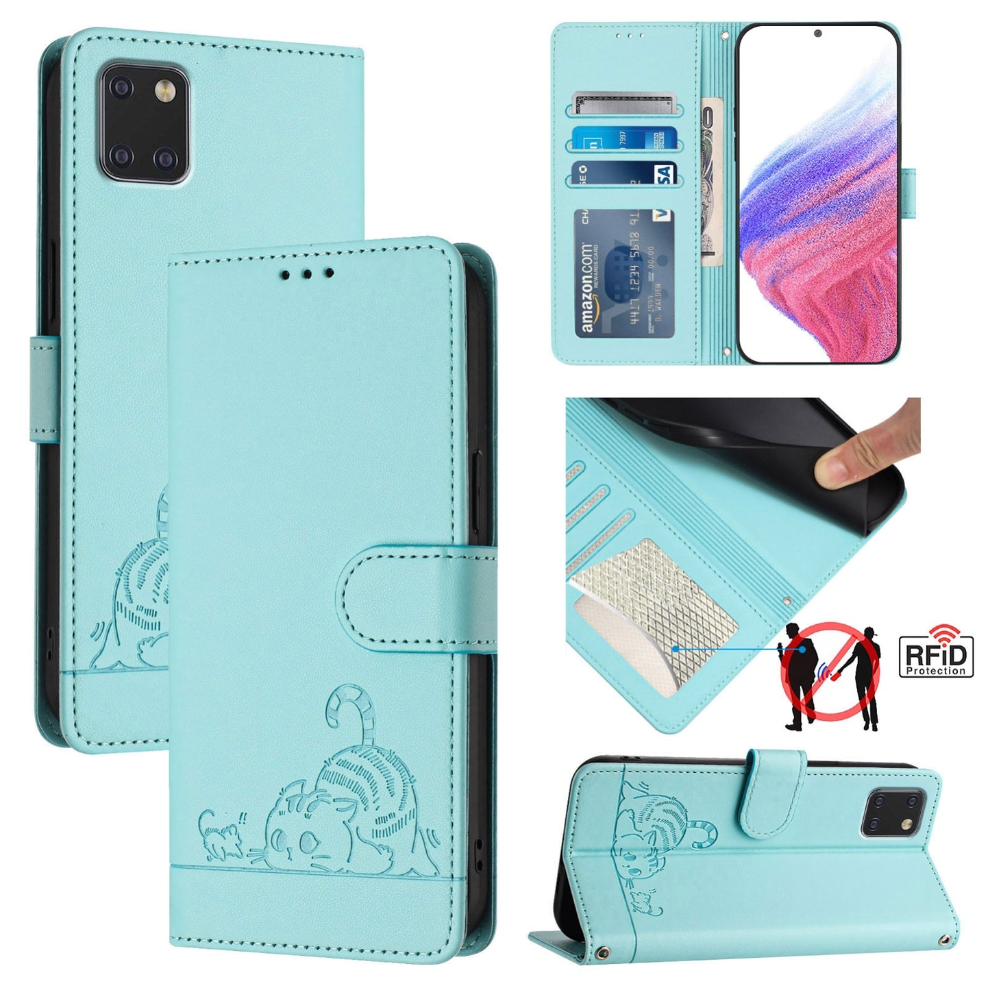 Samsung Galaxy M60s Cat & Rat Embossed RFID Leather Case, Lanyard, Wallet, Card Slots, Kickstand, Anti-Fall, Scratch-Resistant
