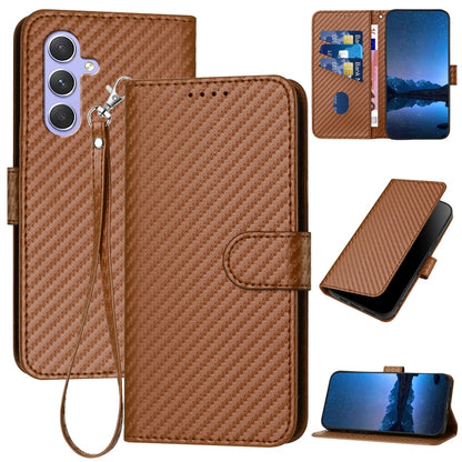 Samsung Galaxy A55 Carbon Fiber Buckle Leather Phone Case with Lanyard, PU Leather TPU Wallet Cover with Card Slot, Cash Compartment, Stand Function & Scratch Protection