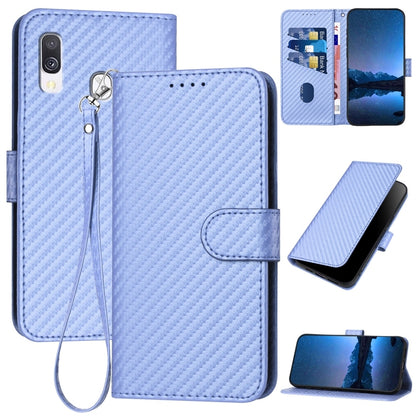 Samsung Galaxy A40 Carbon Fiber Buckle Leather Phone Case with Lanyard, PU Leather TPU Wallet Cover with Card Slot, Cash Compartment, Stand Function & Scratch Protection