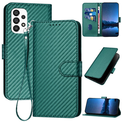 Samsung Galaxy A33 5G Carbon Fiber Buckle Leather Phone Case with Lanyard, PU Leather TPU Wallet Cover with Card Slot, Cash Compartment, Stand Function & Scratch Protection