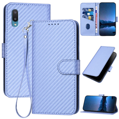 Samsung Galaxy A02 EU Carbon Fiber Buckle Leather Phone Case with Lanyard, PU Leather TPU Wallet Cover with Card Slot, Cash Compartment, Stand Function & Scratch Protection