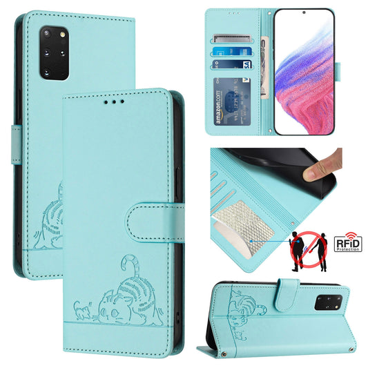 Samsung Galaxy S20+ Cat & Rat Embossed RFID Leather Case, Lanyard, Wallet, Card Slots, Kickstand, Anti-Fall, Scratch-Resistant
