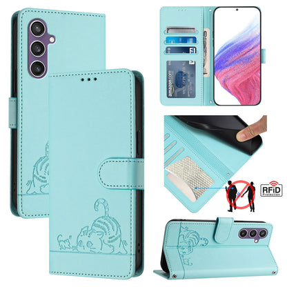 Samsung Galaxy S23 FE 5G Cat & Rat Embossed RFID Leather Case, Lanyard, Wallet, Card Slots, Kickstand, Anti-Fall, Scratch-Resistant