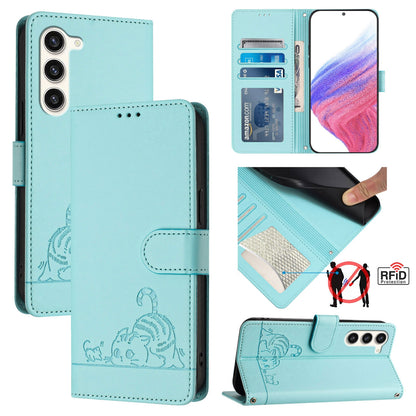 Samsung Galaxy S23+ 5G Cat & Rat Embossed RFID Leather Case, Lanyard, Wallet, Card Slots, Kickstand, Anti-Fall, Scratch-Resistant
