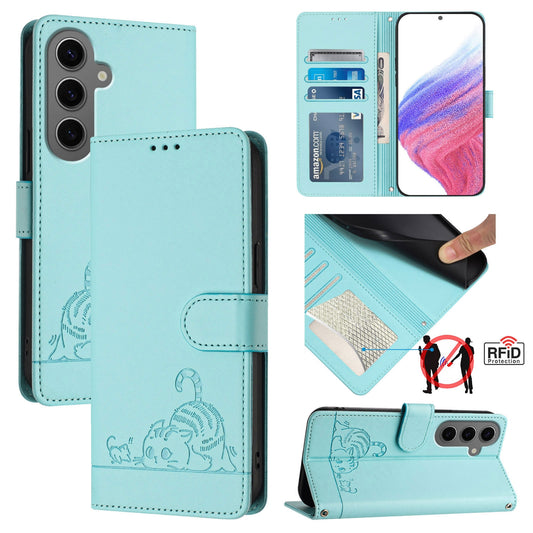 Samsung Galaxy S24+ 5G Cat & Rat Embossed RFID Leather Case, Lanyard, Wallet, Card Slots, Kickstand, Anti-Fall, Scratch-Resistant