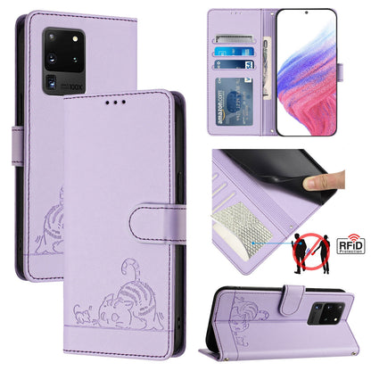 Samsung Galaxy Note 20 Ultra Cat & Rat Embossed RFID Leather Case, Lanyard, Wallet, Card Slots, Kickstand, Anti-Fall, Scratch-Resistant