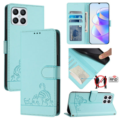 Honor Play6T Pro 5G Cat & Rat Embossed RFID Leather Case, Lanyard, Wallet, Card Slots, Kickstand, Anti-Fall, Scratch-Resistant