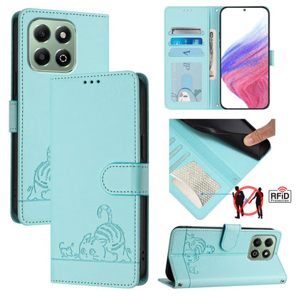 Honor X6b Cat & Rat Embossed RFID Leather Case, Lanyard, Wallet, Card Slots, Kickstand, Anti-Fall, Scratch-Resistant