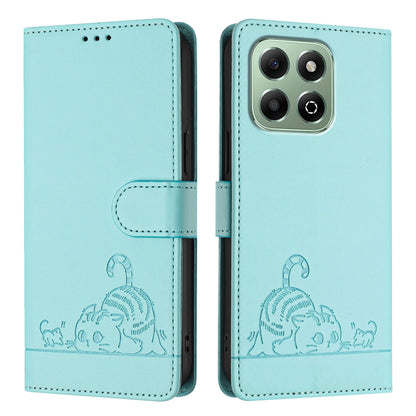 Honor X6b Cat & Rat Embossed RFID Leather Case, Lanyard, Wallet, Card Slots, Kickstand, Anti-Fall, Scratch-Resistant