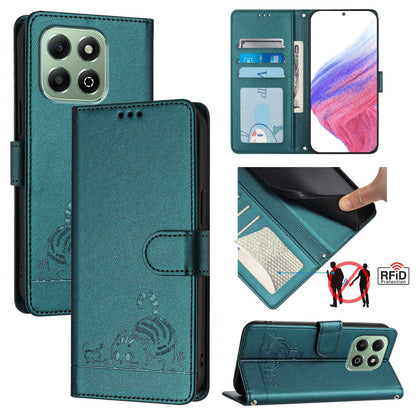 Honor X6b Cat & Rat Embossed RFID Leather Case, Lanyard, Wallet, Card Slots, Kickstand, Anti-Fall, Scratch-Resistant